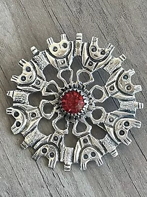 Antique Vintage Ecuador 835 Silver Brooch Pendant Tribal Stone • $35