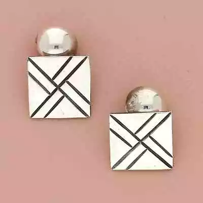 Taxco Mexico Sterling Silver Mens Vintage Striped Pattern Square Cufflinks • $60