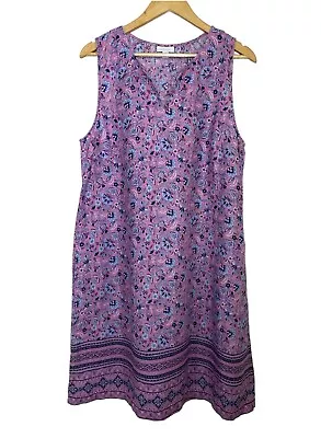 J Jill Love Linen Midi Dress Women Sleeveless Floral Shift Pockets Linen Large • $35