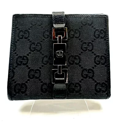 GUCCI Jackie Wallet Purse GG Canvas Leather Black Authentic • $88.99