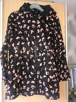 NEXT Black Pink Floral Lightweight Rain Coat Pac A Mac Jacket Size 10 Hooded • £4.99