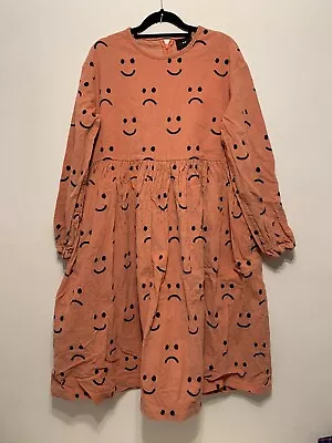 Lazy Oaf Cord Happy Sad Face Dress Size 8 Oversized Orange • £30