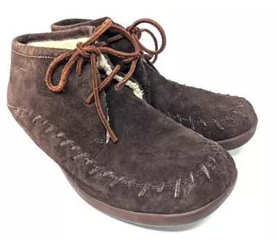 Merrell Moccasin Bootie  Womans 9.5M Marbleseed Expresso Suede Shearling Lace Up • $39.99