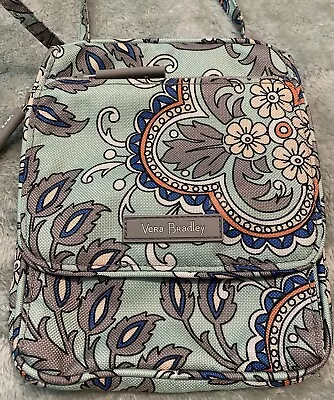 EUC Vera Bradley Fan Flowers Green Paisley Crossbody Mini Hipster Shoulder Bag • $25