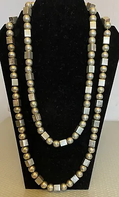 Vintage Mexico 925 Sterling Silver Big Square Round Bead Necklace 24  Chain 132g • £291.94