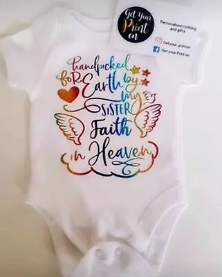 Hand Picked For Earth By My Sister In Heaven Baby Vest New Special Gift Grow • £8.99