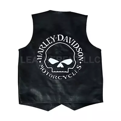 Men's Hdmm Casual Biker Reflective Skull Motorcycle Real Leather Vests • $98.98