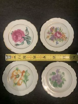 Vintage Set Of 4 Miniature Floral Plates Japan Roses Purple Butter Pats 3.25  • $15.99