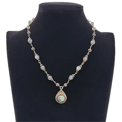 Vintage Sterling Silver Green Brown Opal Pendant Necklace • $135