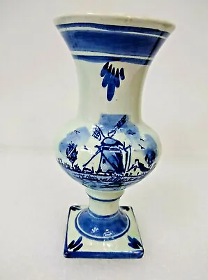$1 • Buy Delft Pottery Small Vase With Pedestal Vase Windmill Scene 5 3/4  High