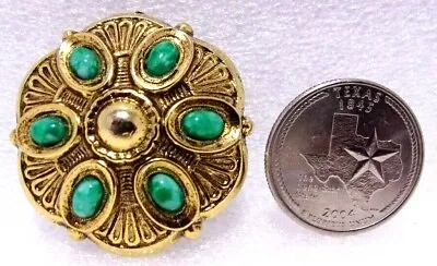 Vintage Signed Art Brooch Green Peking Glass Cabochons Dress Scarf Clip Combo • $30