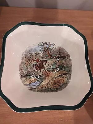 Vintage Spode The Hunt Square Serving Dish Drawing The Dingle. Green • $48