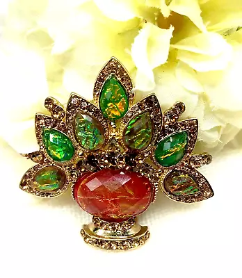 Beautiful Champagne Rhinestone And Foil Cabochonson A Vase Style Brooch. • $19.99