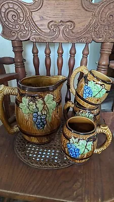 VINTAGE MEPOCO WARE LARGE BROWN PITCHER/Jug WITH 3 Cups MADE IN JAPAN • $42
