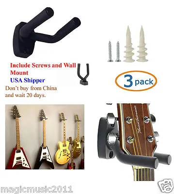 3-PACK Guitar Hanger Hook Holder Wall Mount Display Acoustic Or Electric. GRJ-Q3 • $7.75