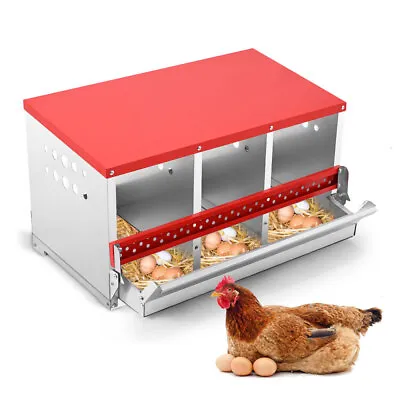 Chicken Nesting Box Hen Laying Nest Boxes 3 Hole Rollout Egg Collection Metal US • $95.19