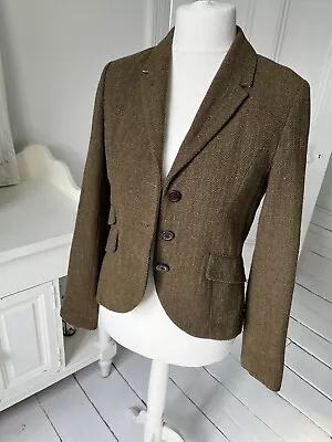 Jack Wills Brown Tweed Hunting Jacket Uk Size 14 Wool Silk Blend • £12.01