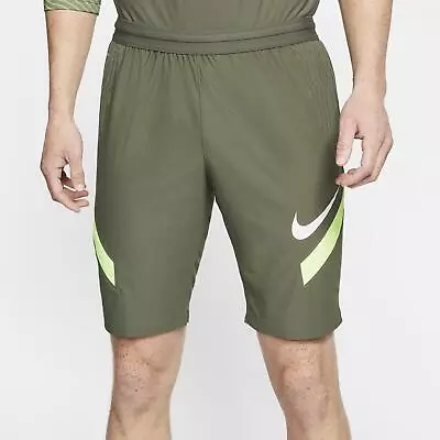 Nike DRI FIT VaporKnit Strike M18 Training Soccer Shorts Olive Volt Sz MEDIUM • $42.99