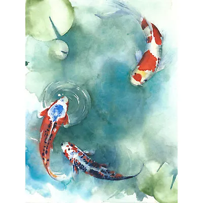 Japanese Koi Fish With Lilies Large Wall Art Print Canvas Premium Poster • £18.99