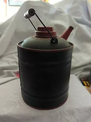 Vintage Clean Galvanized Metal 1 Gallon Gas Can Wood Handle Black / Red No Cap • $18.99