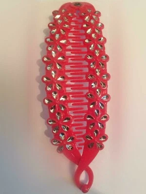 £1.55 • Buy Red Diamante Flower Banana Hair Grip Fish Clips 15 Cm