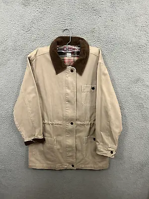 Vintage Denim Co Jacket Womens Small Beige Canvas Chore Barn Coat Cotton Ladies • $25.99