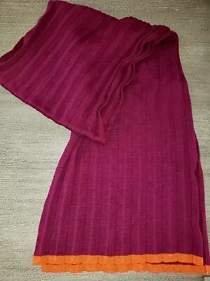 $5.91 • Buy V FRAAS Women ACCORDIAN PLEATED WINTER SCARF KNIT PURPLE Orange Trim 64 X 14 Inc