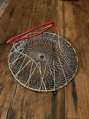 Vintage CountryWire Mesh Egg Basket Collapsible W/ Red Handles Chicken • $24.99