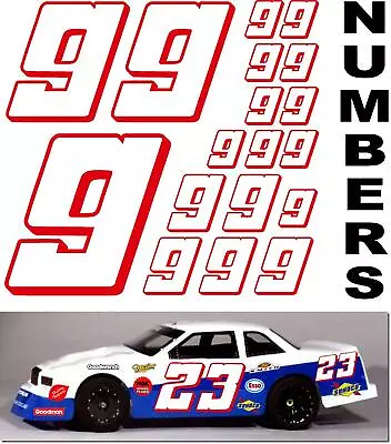 WHITE W/RED (#9's) Racing Numbers Decal Sticker Sheet 1/8-1/10-1/12 RC FG-RACO • $13.66