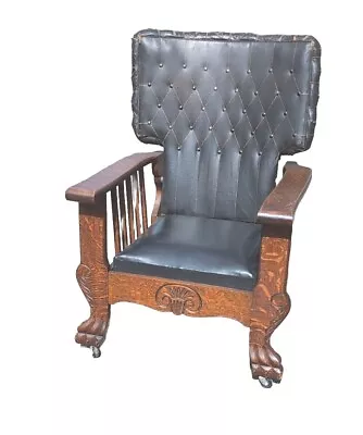 Antique C. 1900 Quartersawn Oak Morris Type Reclining Chair W/ Paw Feet • $575