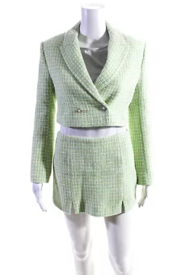 Zara Womens Green Textured Double Breasted Cropped Blazer Shorts Set Size XS S • $34.99