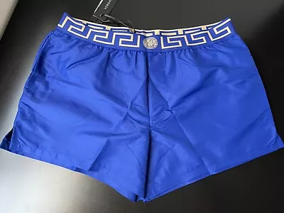 NWT Versace Mens Greca Border Swim Trunks Shorts Blue Size 7 XL • $189.99