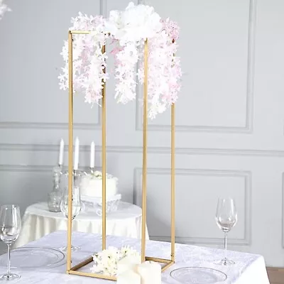2 MATTE GOLD 32  Tall Geometric Metal Stands Flower Vase Holders Centerpieces • $39.64