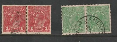 STAMPS AUST KGV 1/2d  GREEN  & 1d  RED  SINGLE WMK  USED  PAIRS • $4.50