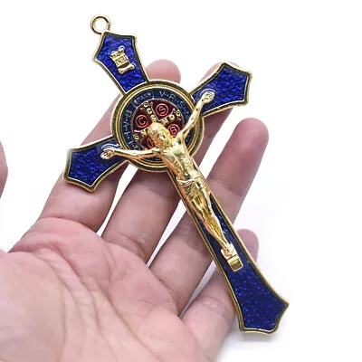 $11.99 • Buy Vintage Metal Hand Hold Cross Crucifix Jesus Holy Religious Carved Christ Blue