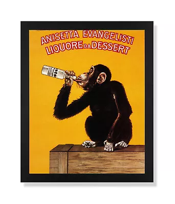 Monkey Liquor Drink Vintage Poster Ad Wall Picture Black Framed Art Print • $64.80
