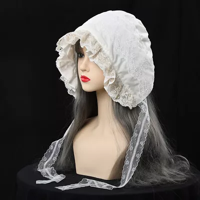 Girls Victorian Lady's Bonnet With Lace Brim Prairie Hat Maid Home Cap • $15.99