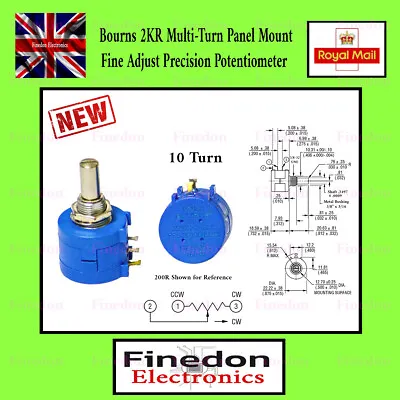 Bourns 2KR Multi-Turn Panel Mount Fine Adjust Precision Potentiometer 10 Turn • £6.14