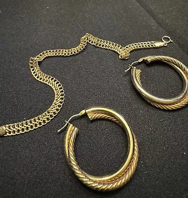 MILOR 14k Gold ITALY Pair Of Hoop Earrings And 7 1/2 Inch Bracelet • $94