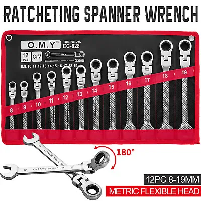 12Pc 8-19mm Ratcheting Wrench Combination Metric Flexible Head Spanner Tool Set • $33.80