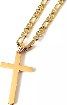 14K Gold Figaro Link Chain Cross Pendant Necklace Gold Filled Clasp For MenHusb • $125.86