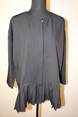 Marla Wynne Top Black Long Sleeve Button Down Gathered Shirt Large Ruffle Waist • $10.50