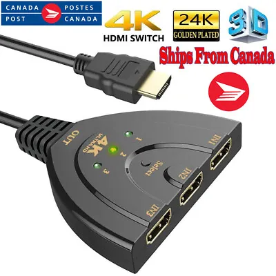 3 Port 4K HDMI 2.0 Cable Auto Splitter Switch Switcher 3x1 Adapter HUB 3D 3 To 1 • $6.62