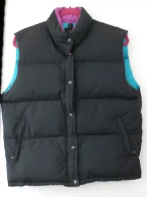 North Face Down Vest Women SZ L Vintage Made USA 90s Black Purple Turquoise Snap • $49.99