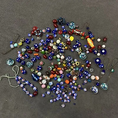 Vintage Lamp Work Czechoslovakian Hand Blown Glass Mardi Gras Beads Loose Lot • $39