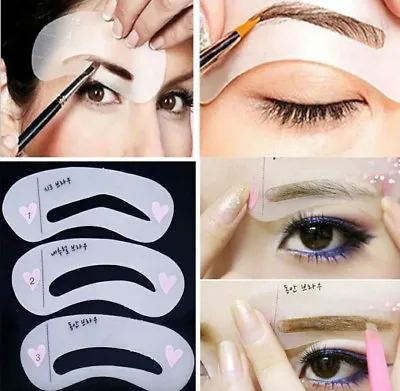 £1.99 • Buy 💙3 Eyebrow Stencils Shaper Grooming Kit Brow MakeUp Template Tool Reusable💙