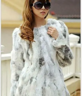 Real Rabbit Fur Coat Nature Overcoat Winter Women Jacket Outwear Warm Casual • $125.99