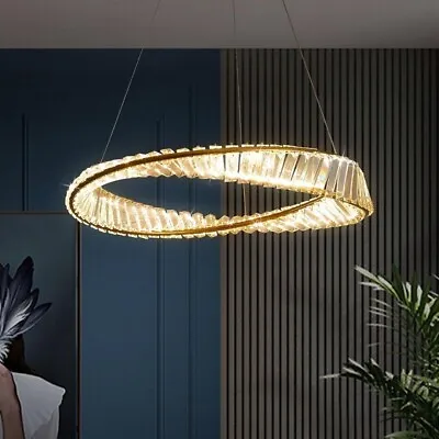 Crystal Chandelier Ceiling Light Irregular Rings LED Dimmable 40cm Diameter Gold • £91.99