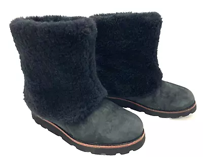 UGG AUSTRALIA Uggs 3220 Maylin Foldover Shearling Suede Boot Sz 8 Black Worn1x • £130.16