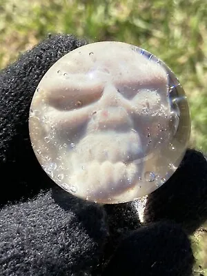 Glass Boro Skull Marble Hand Made Marble Art Sculpture Silver Fume Color 38mm • $80
